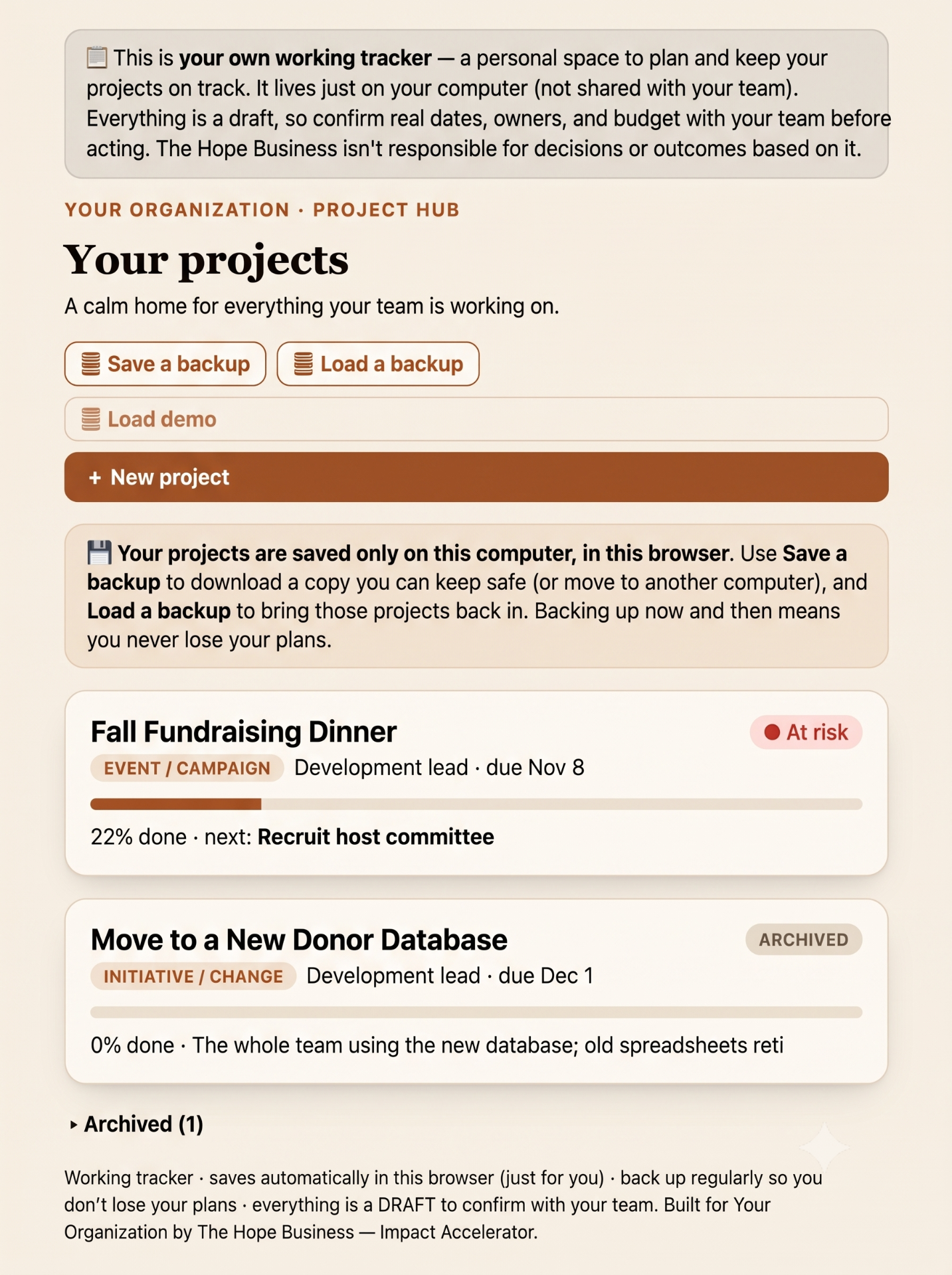 One live artifact (built-in tool)